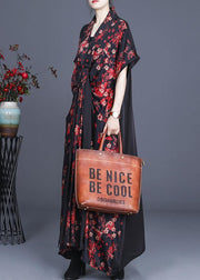 Bohemian Red Floral tie Sleeveless Long Dresses Summer - bagstylebliss