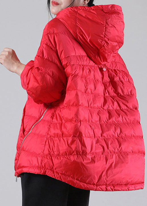 Bohemian Red Hooded Pockets Duck Down Jackets Winter