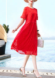 Bohemian Red O-Neck Original Design Lace Dresses Short Sleeve