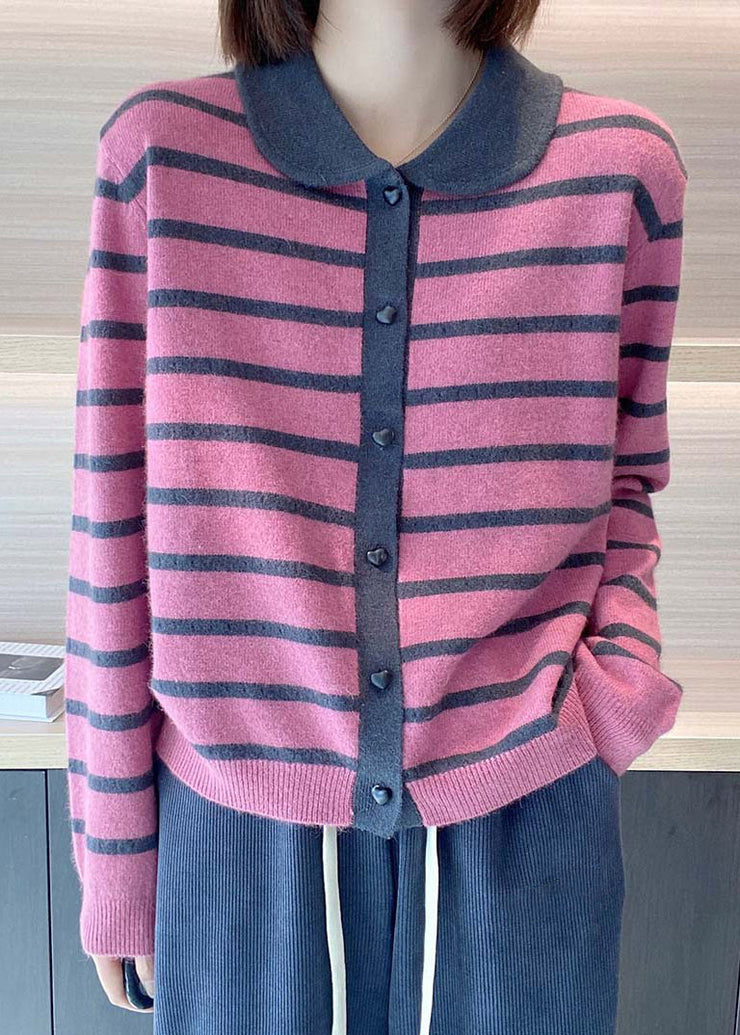 Bohemian Rose Peter Pan Collar Striped Cashmere Cardigan Spring