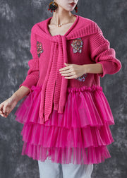 Bohemian Rose Sequins Knit Sweater Dress And Shawl Two Piece Set Winter