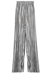 Bohemian Silver Casual Wrinkled Summer Wide Leg Pants