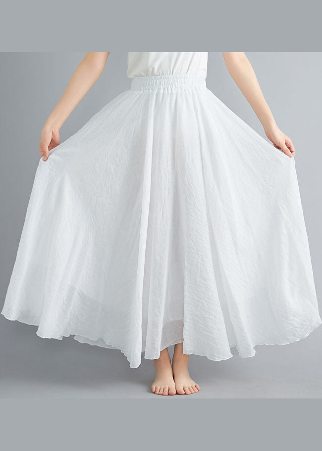 Bohemian Solid White High Waist Layered Design Cotton Skirt Summer