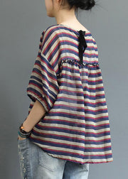 Bohemian Striped O-Neck Asymmetrisches Design Print Fall Top