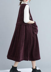 Bohemian V Neck Sleeveless Spring Tunics Work Purple Art Dresses - bagstylebliss
