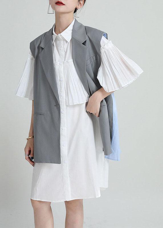 Bohemian White Asymmetrical Design Wrinkled  Summer Cotton Cloak Sleeves Sundress - bagstylebliss