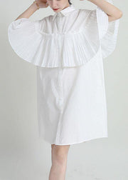 Bohemian White Asymmetrical Design Wrinkled  Summer Cotton Cloak Sleeves Sundress - bagstylebliss