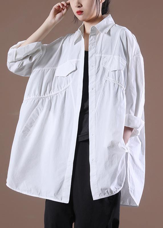 Bohemian White Asymmetrical Print Shirt Long Sleeve - bagstylebliss