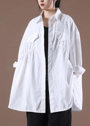 Bohemian White Asymmetrical Print Shirt Long Sleeve - bagstylebliss