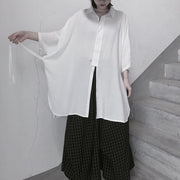 Bohemian White Clothes Lapel Batwing Sleeve Art Shirts - bagstylebliss