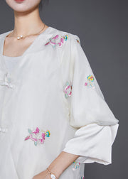 Bohemian White Embroidered Chinese Button Silk Two-Piece Set Fall