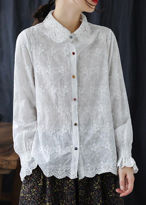Bohemian White Embroidery Clothes For Women Lapel Plus Size Clothing Spring Shirts - bagstylebliss