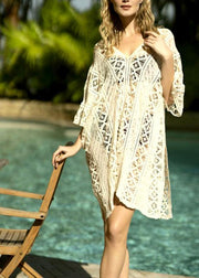 Bohemian White Hollow Out side open Beach Gown Mid Summer Cotton Dress - bagstylebliss