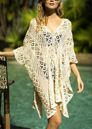 Bohemian White Hollow Out side open Beach Gown Mid Summer Cotton Dress - bagstylebliss