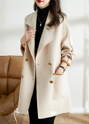 Bohemian White Lapel Patchwork PU Woolen Trench Coat Fall