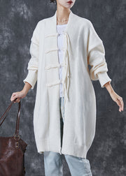 Bohemian White Oversized Chinese Button Knit Cardigans Spring