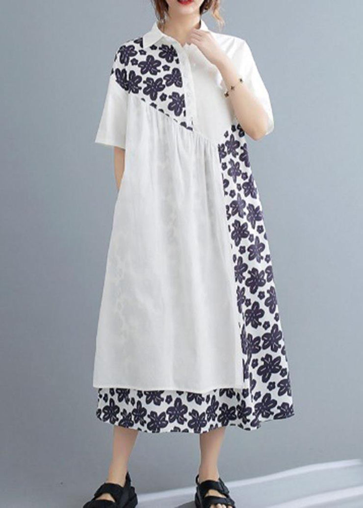 Bohemian White Patchwork Print asymmetrical design Maxi Summer Chiffon Dress - bagstylebliss