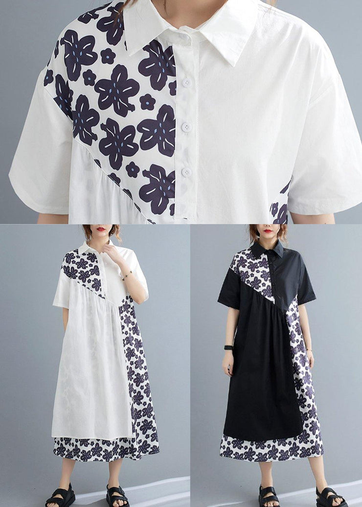 Bohemian White Patchwork Print asymmetrical design Maxi Summer Chiffon Dress - bagstylebliss