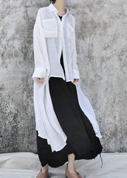 Bohemian White Peter Pan Collar Asymmetrical Design Cotton Shirt Batwing Sleeve