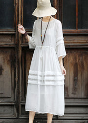 Bohemian White Tie Waist Patchwork Cotton Dress Two Pieces Set Summer