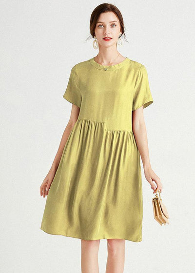 Bohemian Yellow Elegant Loose Summer Short Sleeve Mid Dress - bagstylebliss