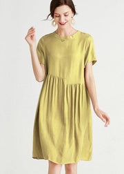 Bohemian Yellow Elegant Loose Summer Short Sleeve Mid Dress - bagstylebliss