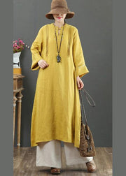 Bohemian Yellow Quilting Clothes Stand Collar Pockets Long Spring Dress - bagstylebliss