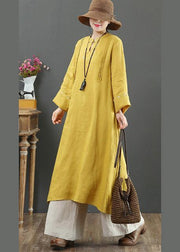 Bohemian Yellow Quilting Clothes Stand Collar Pockets Long Spring Dress - bagstylebliss