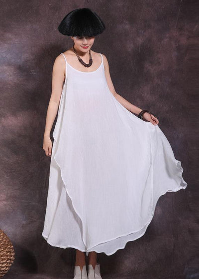 Bohemian big hem linen clothes Runway white sleeveless Dresses summer - bagstylebliss