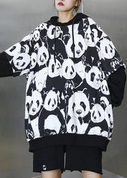 Bohemian black Panda printing tunic pattern hooded daily tops - bagstylebliss