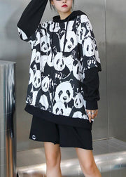 Bohemian black Panda printing tunic pattern hooded daily tops - bagstylebliss