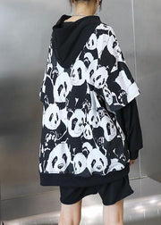Bohemian black Panda printing tunic pattern hooded daily tops - bagstylebliss