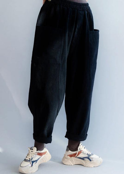 Bohemian black casual pants trendy plus size two pockets harem  Work casual pants - bagstylebliss