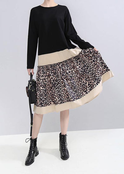 Bohemian black cotton tunic pattern o neck long patchwork Dresses - bagstylebliss