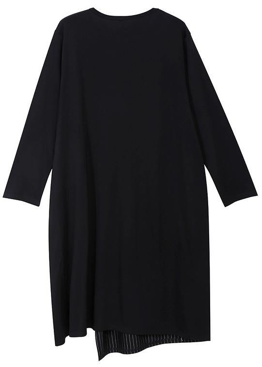 Bohemian black cotton tunic top asymmetric cotton prints tassel Dress - bagstylebliss