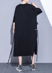 Bohemian black cotton tunics for women side open Maxi summer Dresses - bagstylebliss