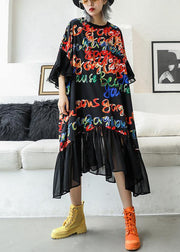 Bohemian black print cotton quilting clothes o neck patchwork Maxi summer Dress - bagstylebliss