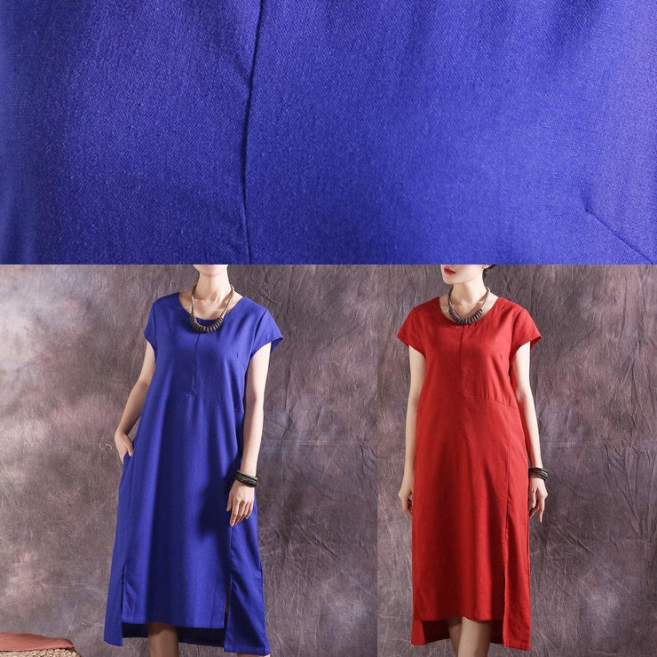 Bohemian blue Cotton Tunic asymmetric hem Plus Size summer Dresses - bagstylebliss
