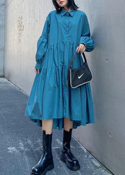 Bohemian blue dress lapel Puff Sleeve Maxi Dress - bagstylebliss