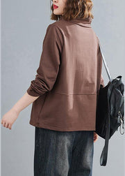 Bohemian chocolate crane tops stand collar zippered daily blouses - bagstylebliss