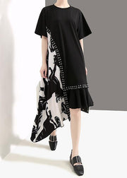 Bohemian cotton dresses plus size Summer Fashion Short Sleeve Irregular Dress - bagstylebliss