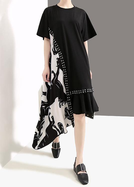 Bohemian cotton dresses plus size Summer Fashion Short Sleeve Irregular Dress - bagstylebliss