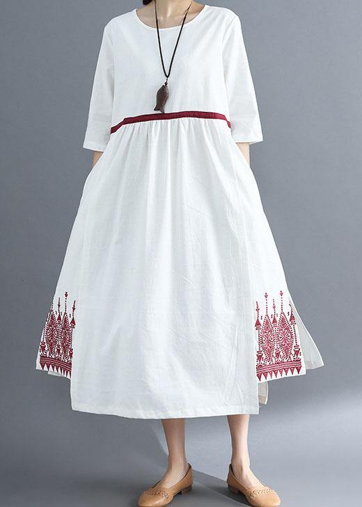 Bohemian embroidery linen women Sewing red dress summer - bagstylebliss