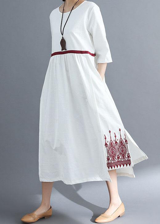 Bohemian embroidery linen women Sewing red dress summer - bagstylebliss