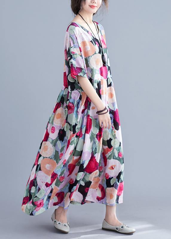 Bohemian floral Long dress half sleeve Cinched Maxi summer Dresses - bagstylebliss