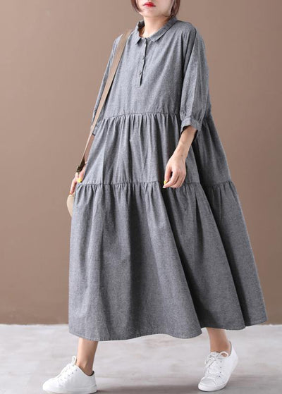 Bohemian gray clothes lapel Cinched Dresses spring Dresses - bagstylebliss
