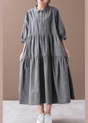 Bohemian gray clothes lapel Cinched Dresses spring Dresses - bagstylebliss