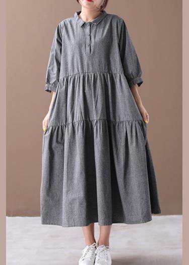 Bohemian gray clothes lapel Cinched Dresses spring Dresses - bagstylebliss