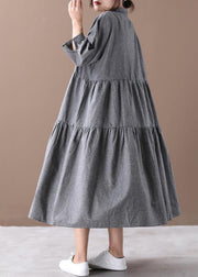 Bohemian gray clothes lapel Cinched Dresses spring Dresses - bagstylebliss