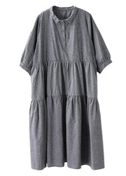 Bohemian gray clothes lapel Cinched Dresses spring Dresses - bagstylebliss